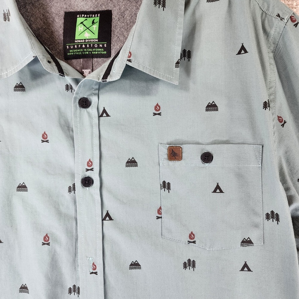 Hippy Tree Shirt Mens XL Green Short Sleeve Camping Theme Nomad Division *Flaws - Picture 2 of 12